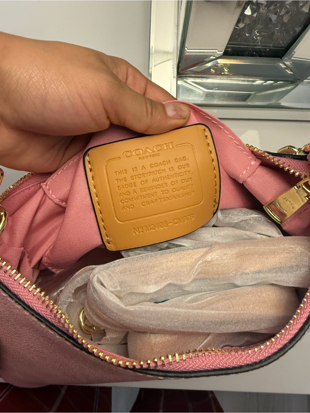 Coach Pink Suede Shoulder Bag with Gold Hardware - Picture 4 of 6